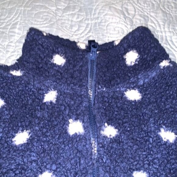 Croft & Barrow XL Navy Polka Dot Faux Fur Jacket Front Zip Polyester Winter Wear - Picture 2 of 8